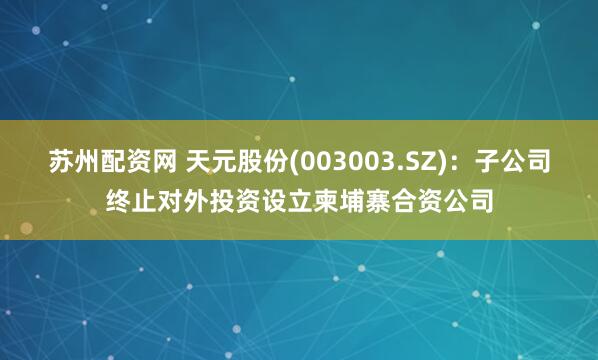 苏州配资网 天元股份(003003.SZ)：子公司终止对外投资设立柬埔寨合资公司